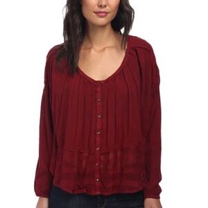 Free People Red Rainy Days Flowy Bohemian Button down Women’s Size XS
